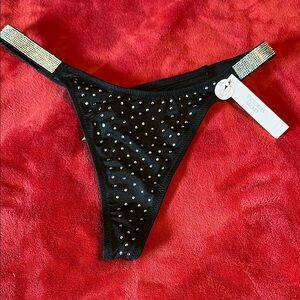 Victoria's Secret Black and Silver Embellished Thong